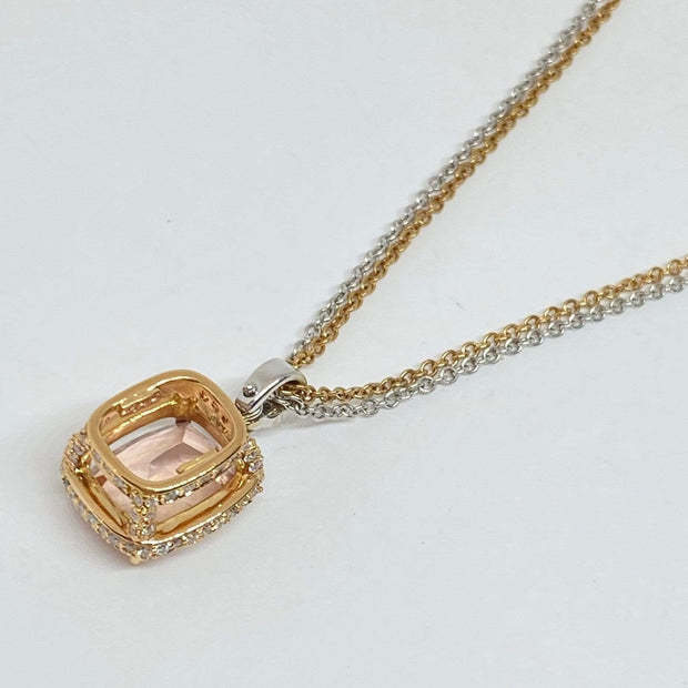 Sun Ray Spray Burst Pink Sapphire & Diamond Pendant Necklace 18K