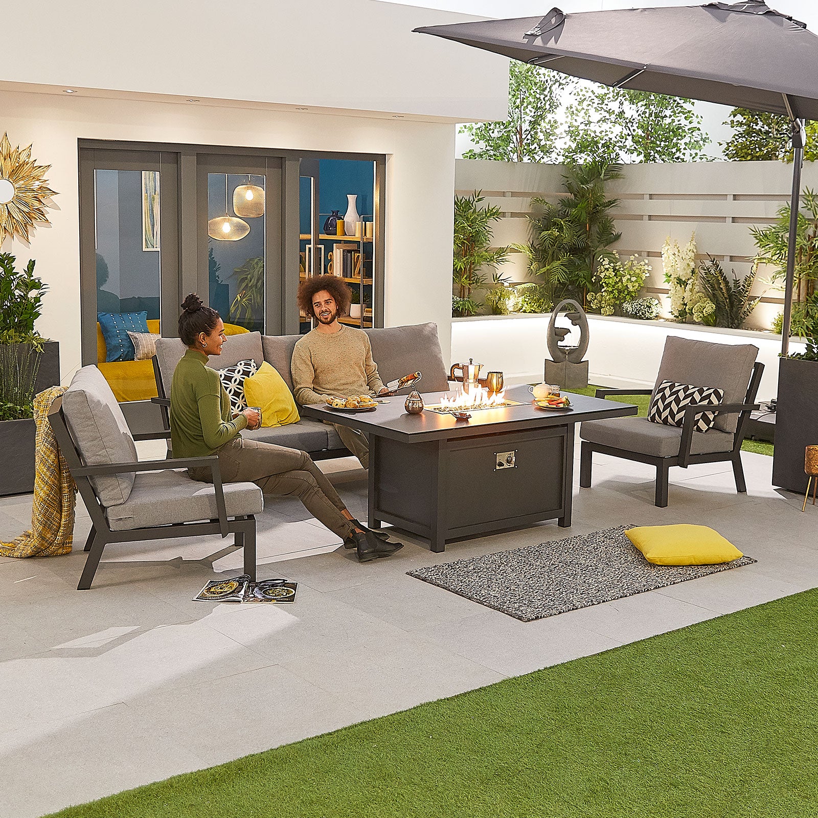 An image of Nova - Vogue 3 Seat Sofa Dining Set with Firepit Table - Grey