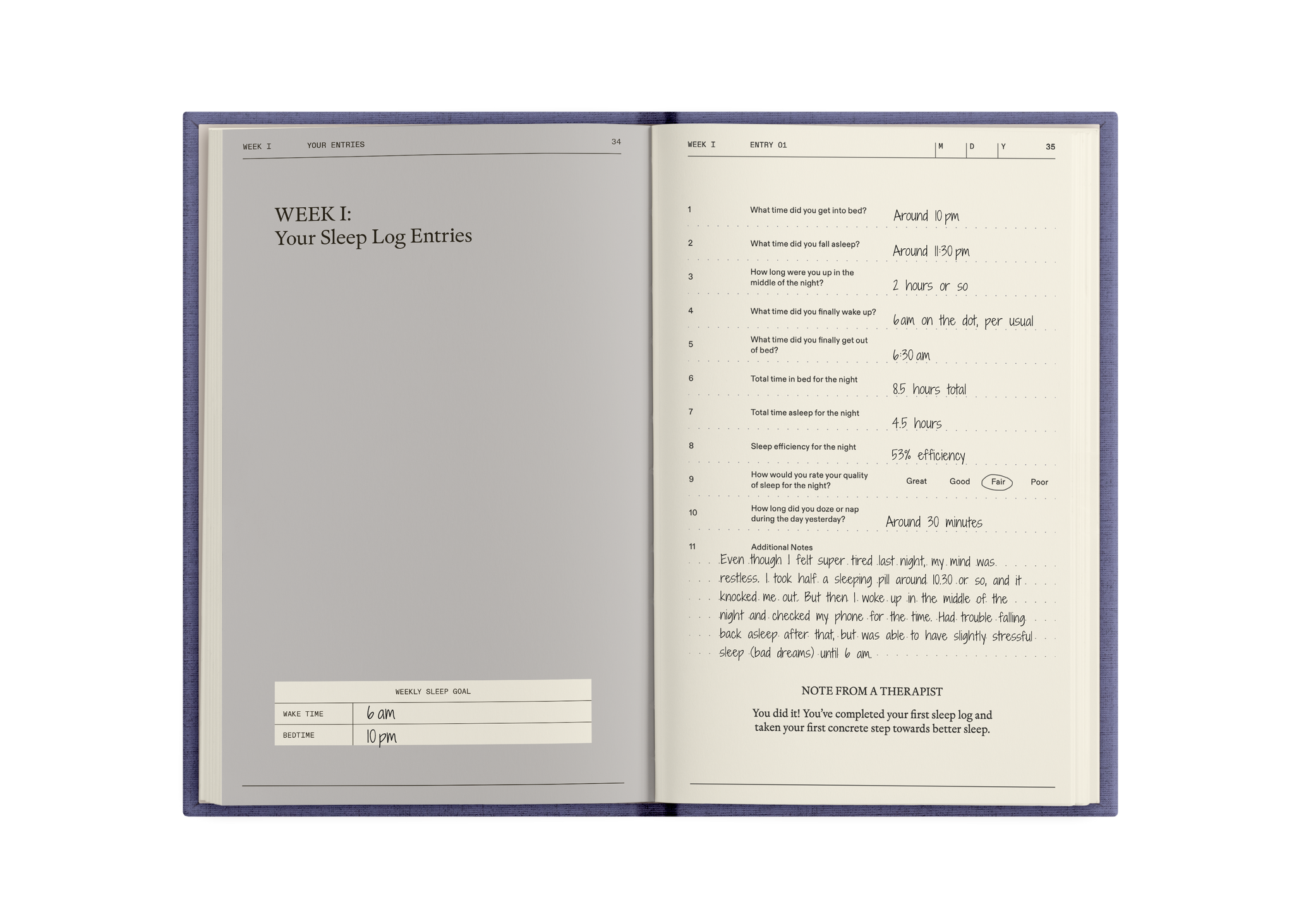 Sample Entry Sleep Log