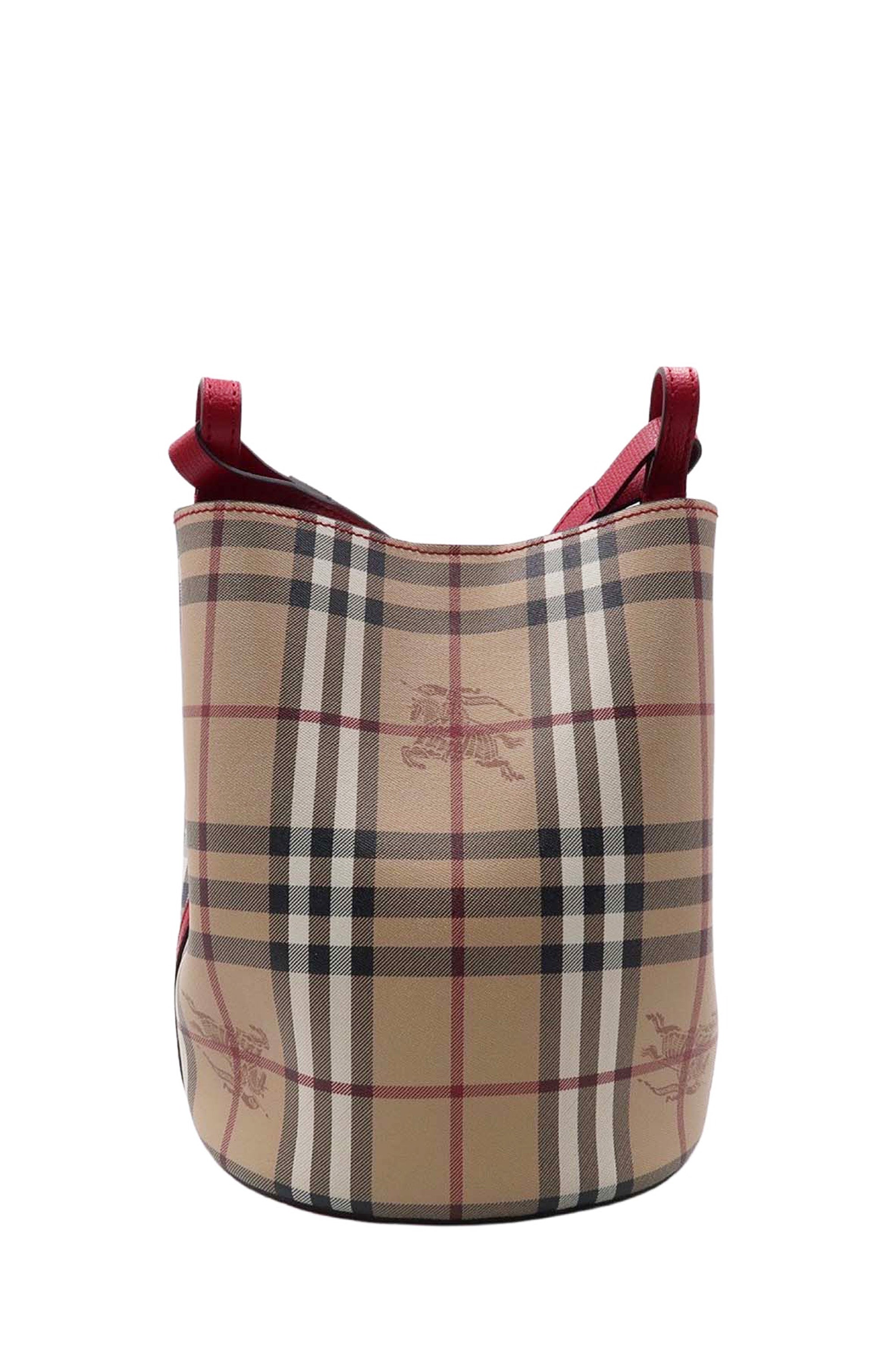 Small Haymarket Check Lorne Bucket Bag Beige Poppy Red – Second Edit