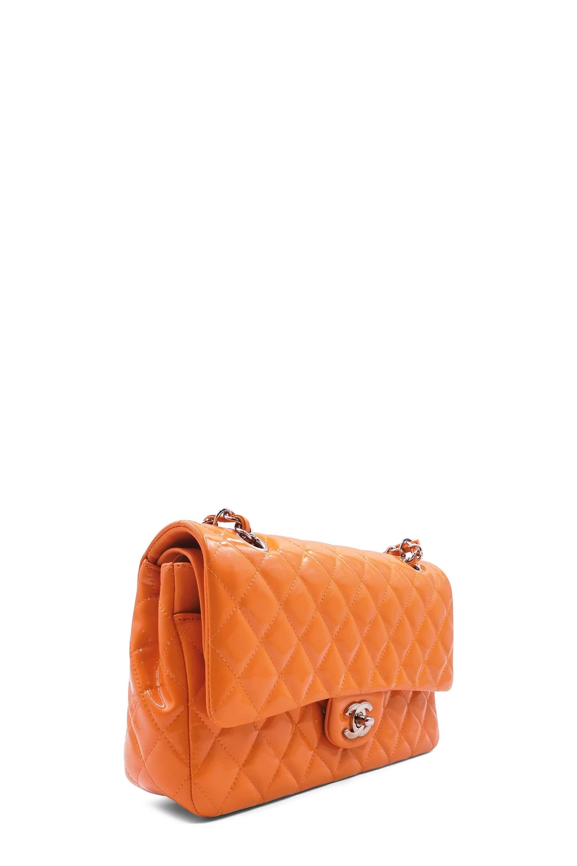 Chanel Classic Jumbo Double Flap Bag in Light Orange  Pink Patent Leather  with SilverTone Metal Hardware  Bags  Kabinet Privé