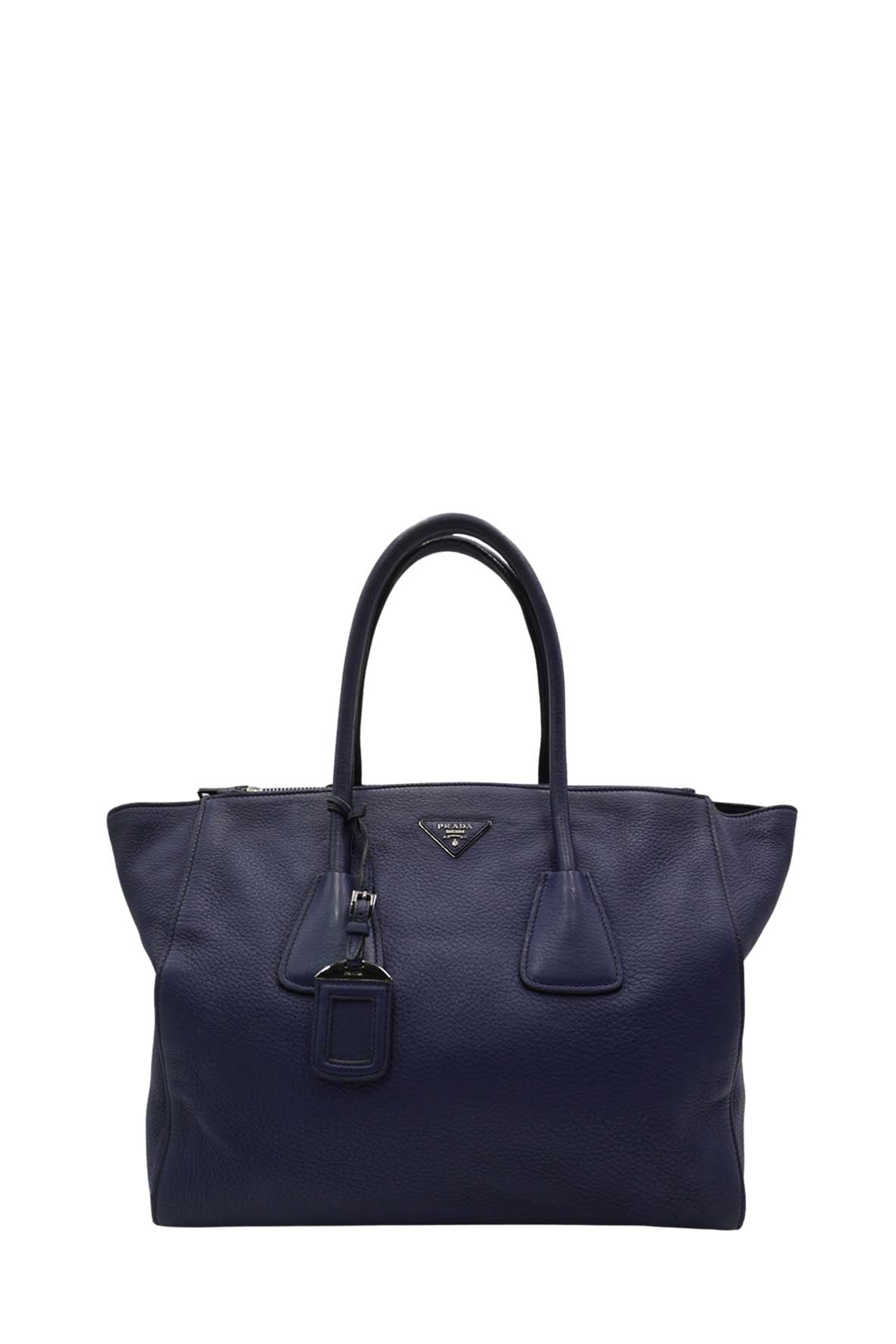 Large Twin Pocket Tote City Glace Calfskin Dark Blue – Second Edit