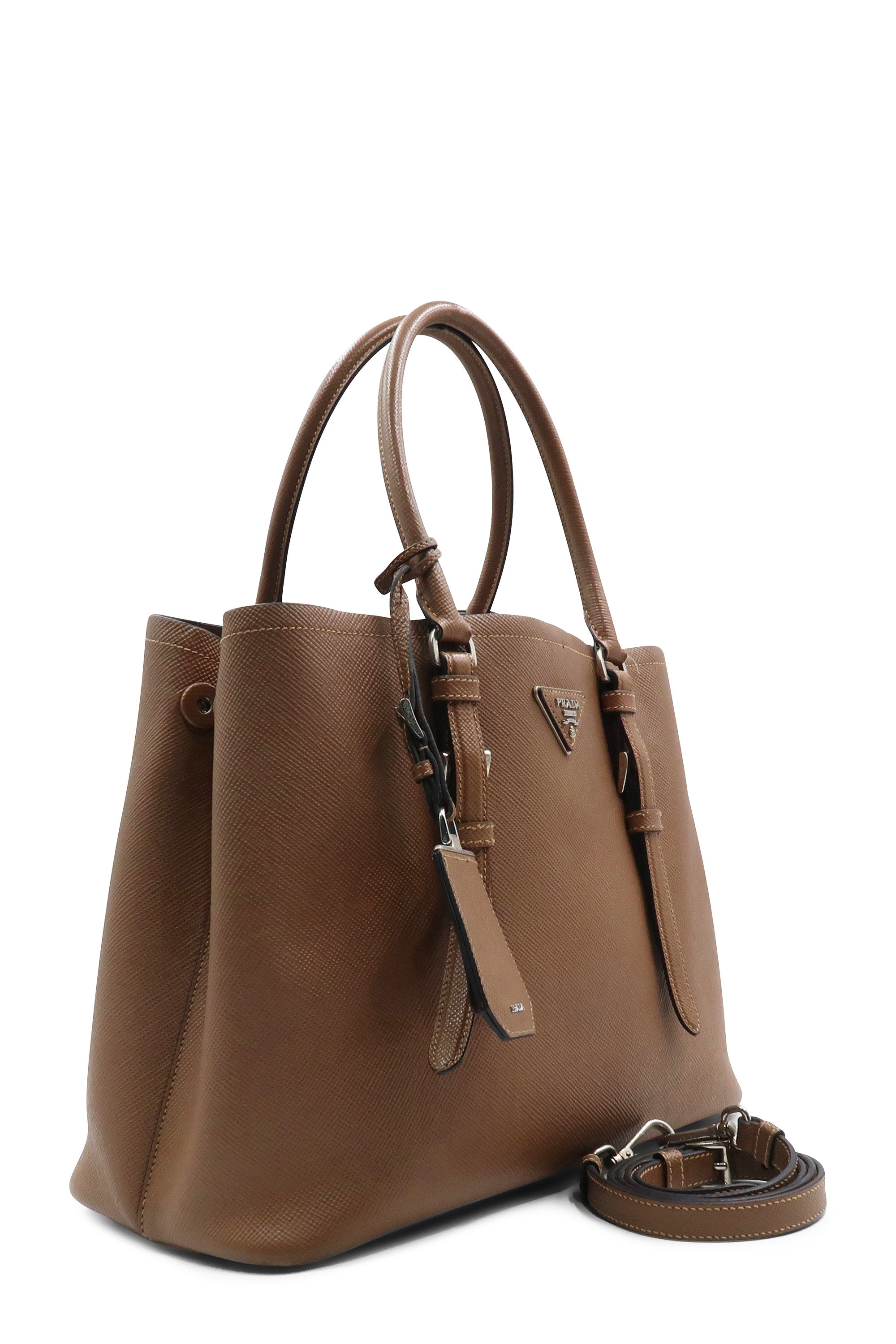 Buy Authentic, Preloved Prada Medium Saffiano Cuir Covered Strap Double Bag  Brown Bags from Second Edit by Style Theory