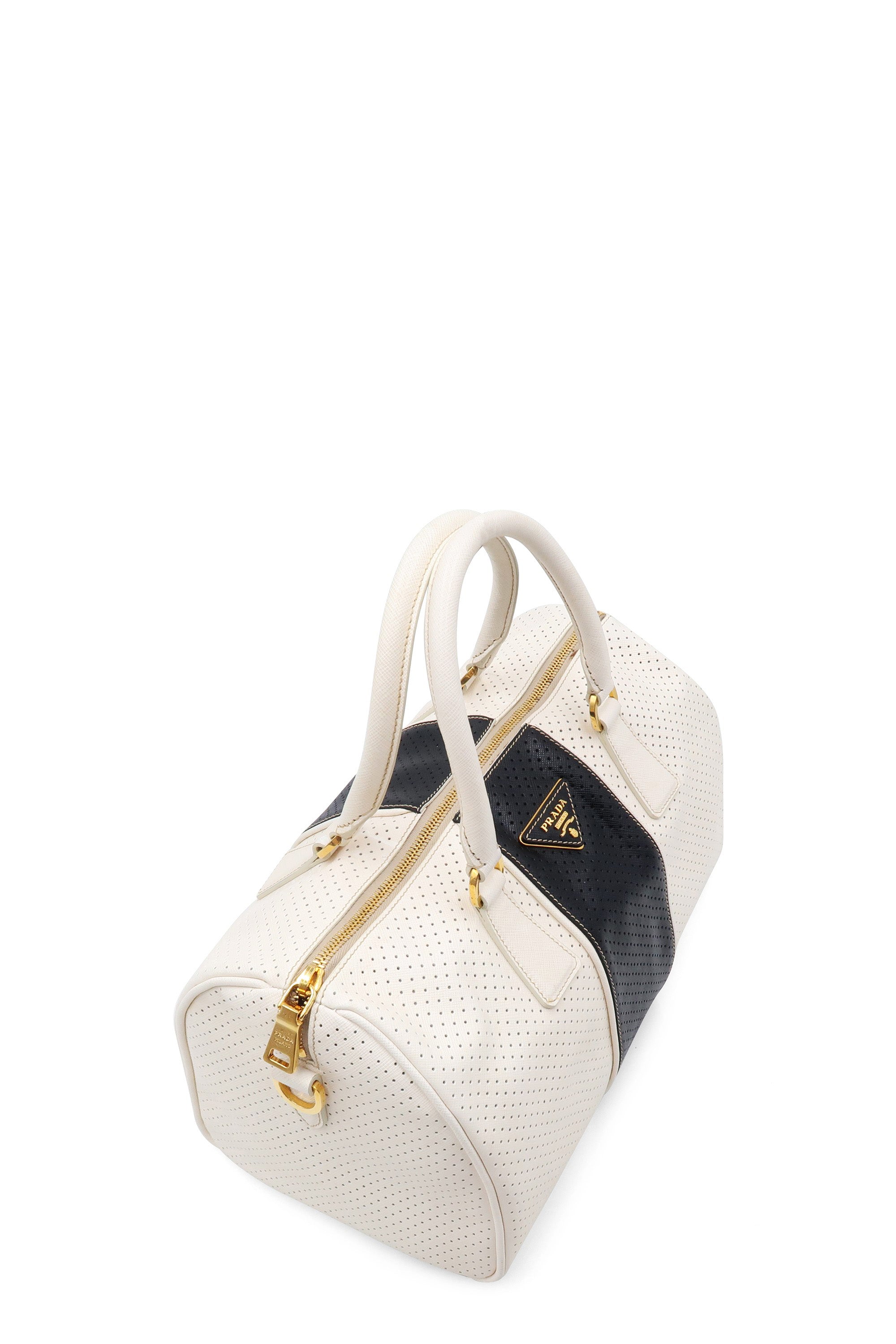 Buy Authentic, Preloved Prada Saffiano Fori Perforated Boston Bag Bianco  Black Bags from Second Edit by Style Theory