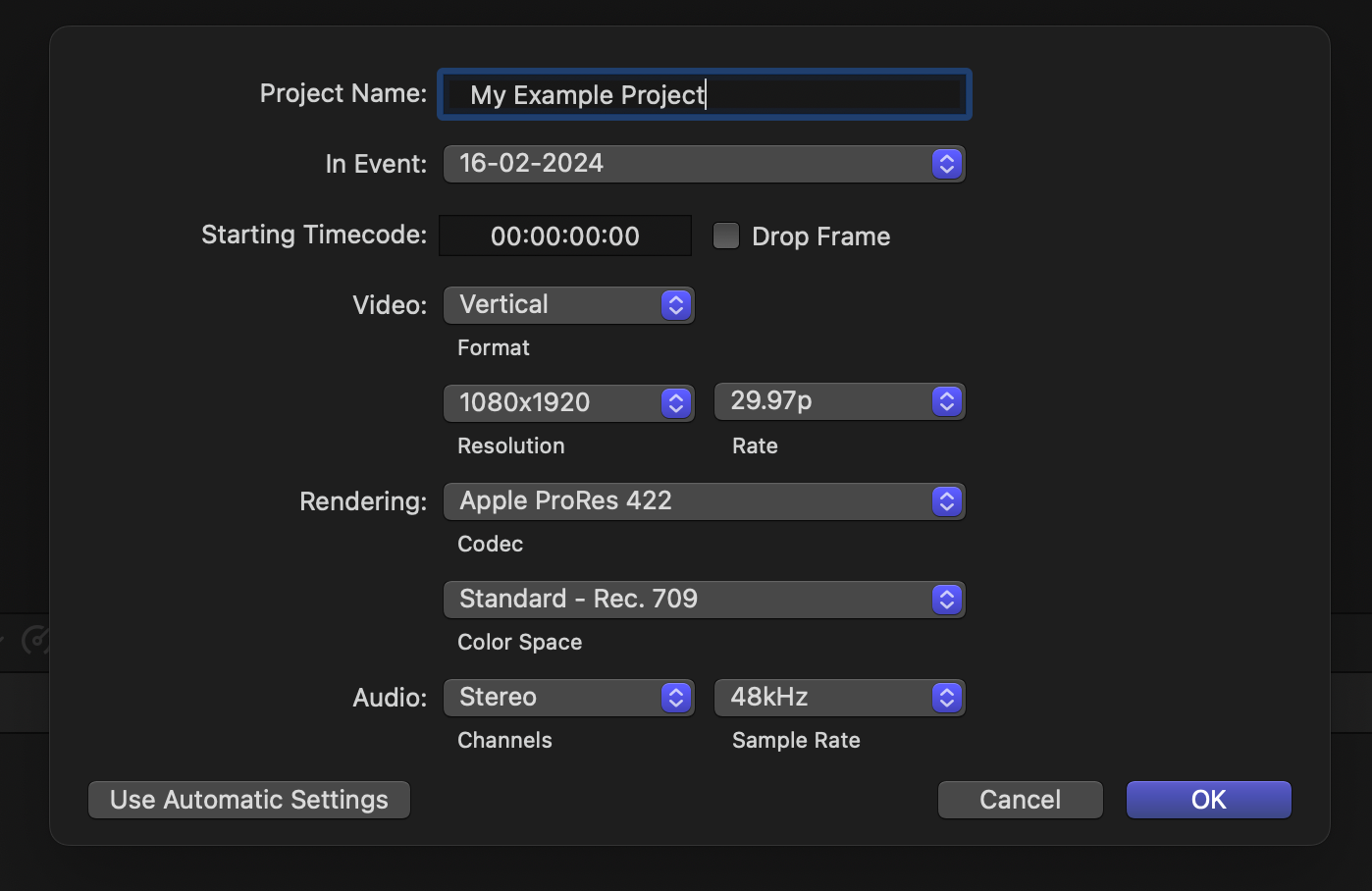 project properties final cut pro how to