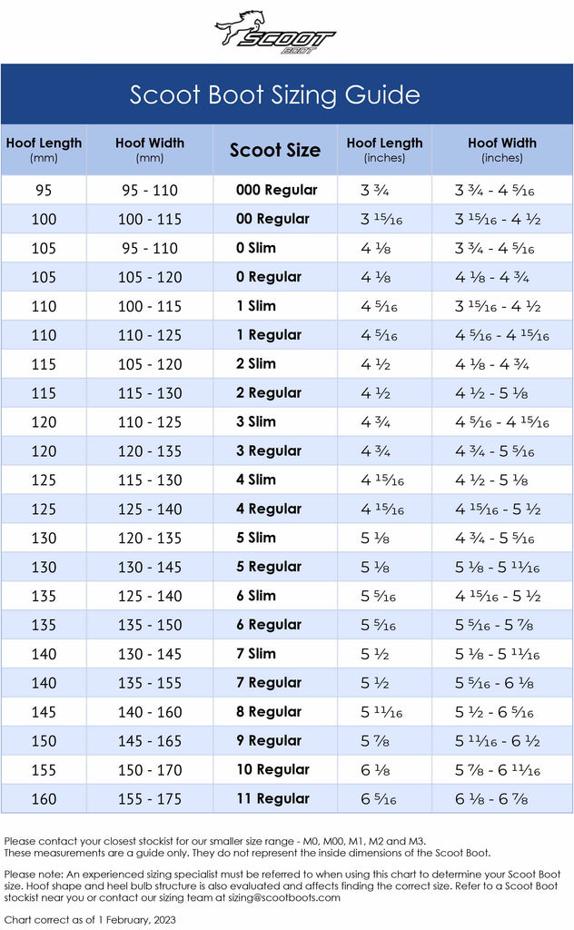 Scoot Boot Sizing Chart