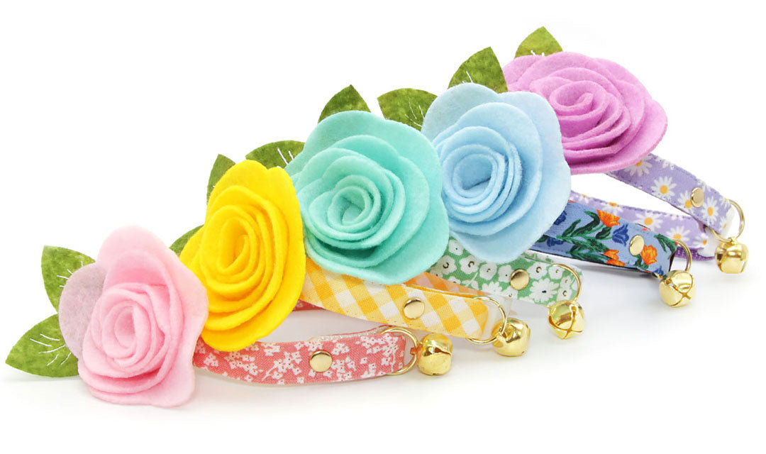 Flower Collars for Kittens, Adult Cats & Extra Large Cats - Multiple Hardware Options + Breakaway and Non-Breakaway Buckle Clasp Options