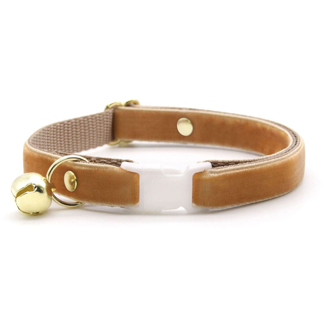 Cat Collar - "Velvet - Caramel" - Light Brown Sugar Gold Velvet Cat Collar / Breakaway Buckle or Non-Breakaway / Cat, Kitten + Small Dog Sizes