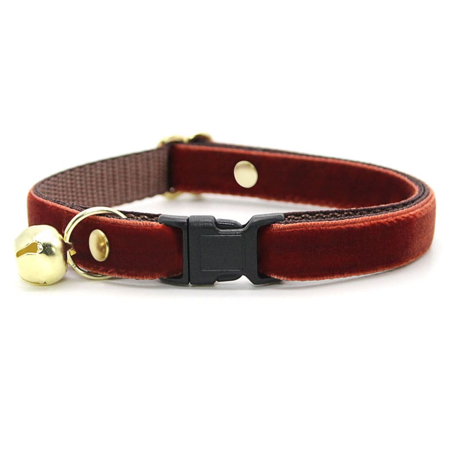 Cat Collar - "Velvet - Mahogany" - Luxury Velvet Cat Collar / Russet Brown / Breakaway Buckle or Non-Breakaway / Cat, Kitten + Small Dog Sizes