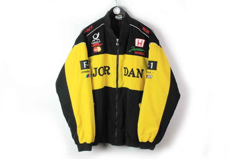 Vintage Honda Jordan F1 Jacket XLarge / XXLarge yellow black big logo bomber racing team 90s rare full zip Benson & Hedges Michael Schumacher