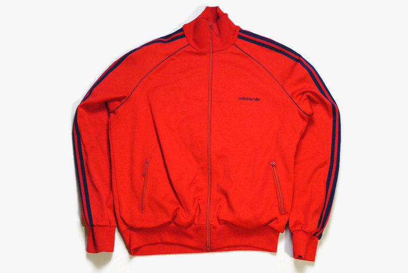 red and blue vintage adidas bomber jacket