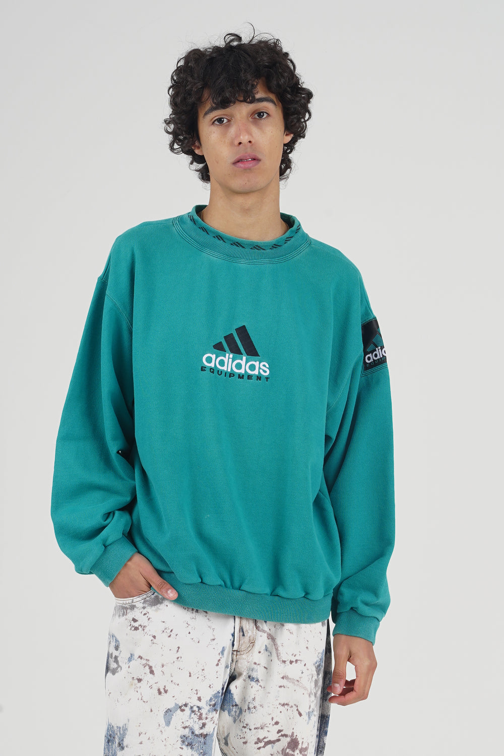 Vintage 90's Adidas Green Teal Logo Sweater | Nordic Poetry
