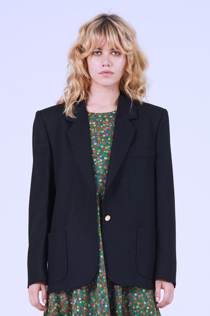 Vintage 90's Burberry Black Gold Button Wool Blazer | Nordic Poetry