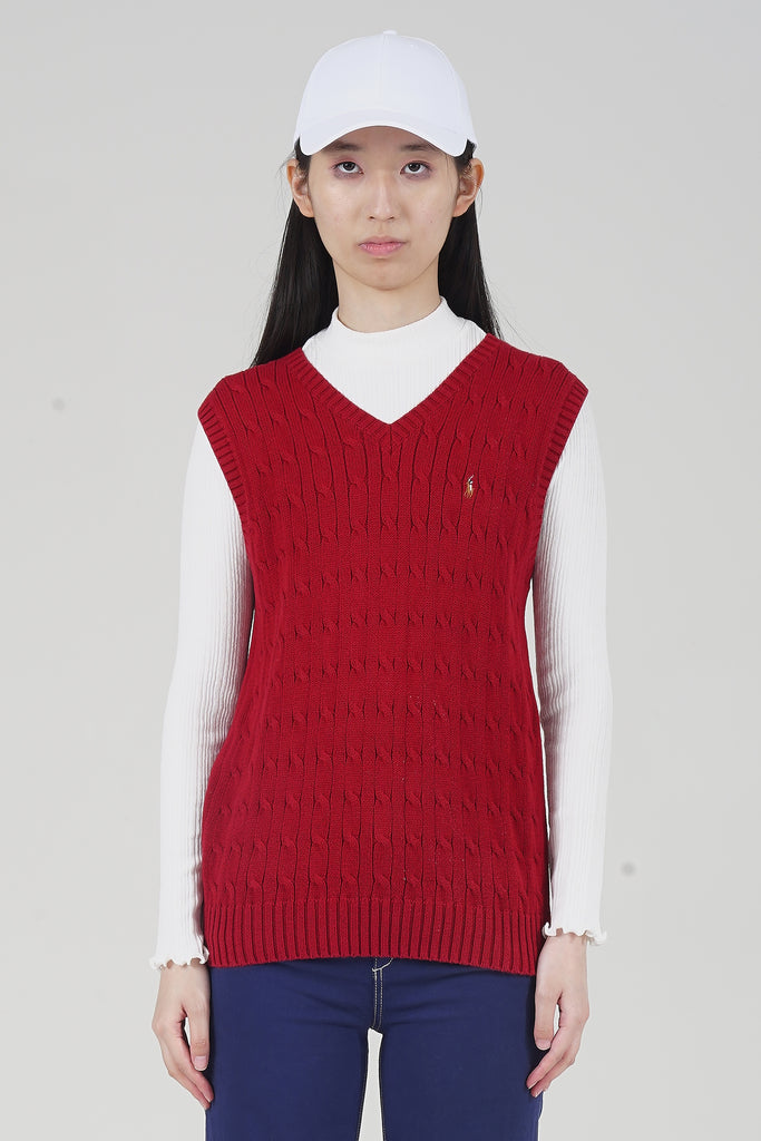 Vintage 90s Polo by Ralph Lauren Wine Red Cable Knit Vest | Nordic Poetry