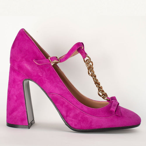 dark pink block heels