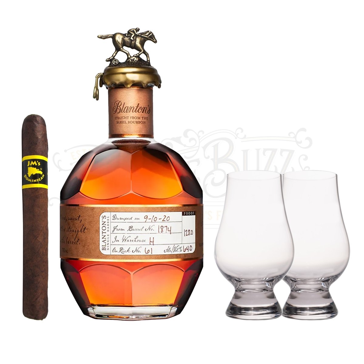 Blanton's Straight From The Barrel with Glencairn Set & Cigar