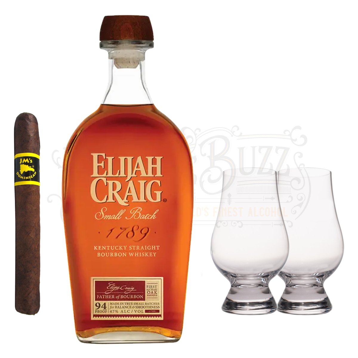 Elijah Craig Small Batch with Glencairn Glass Set & Cigar