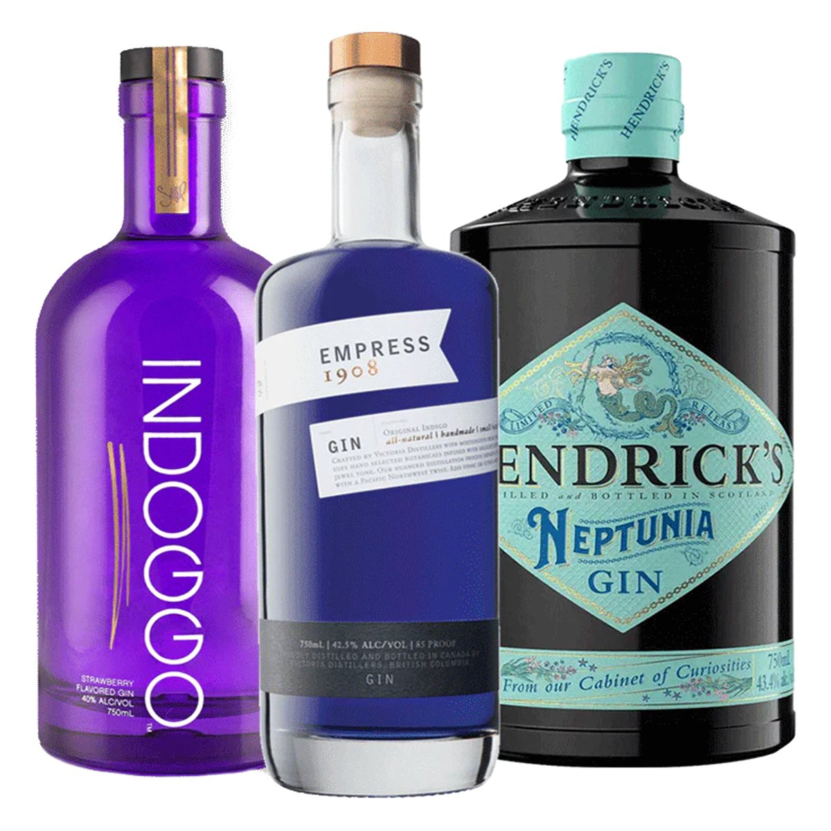 Empress Gin, Hendrick's Neptunia Gin & INDOGGO Gin Bundle