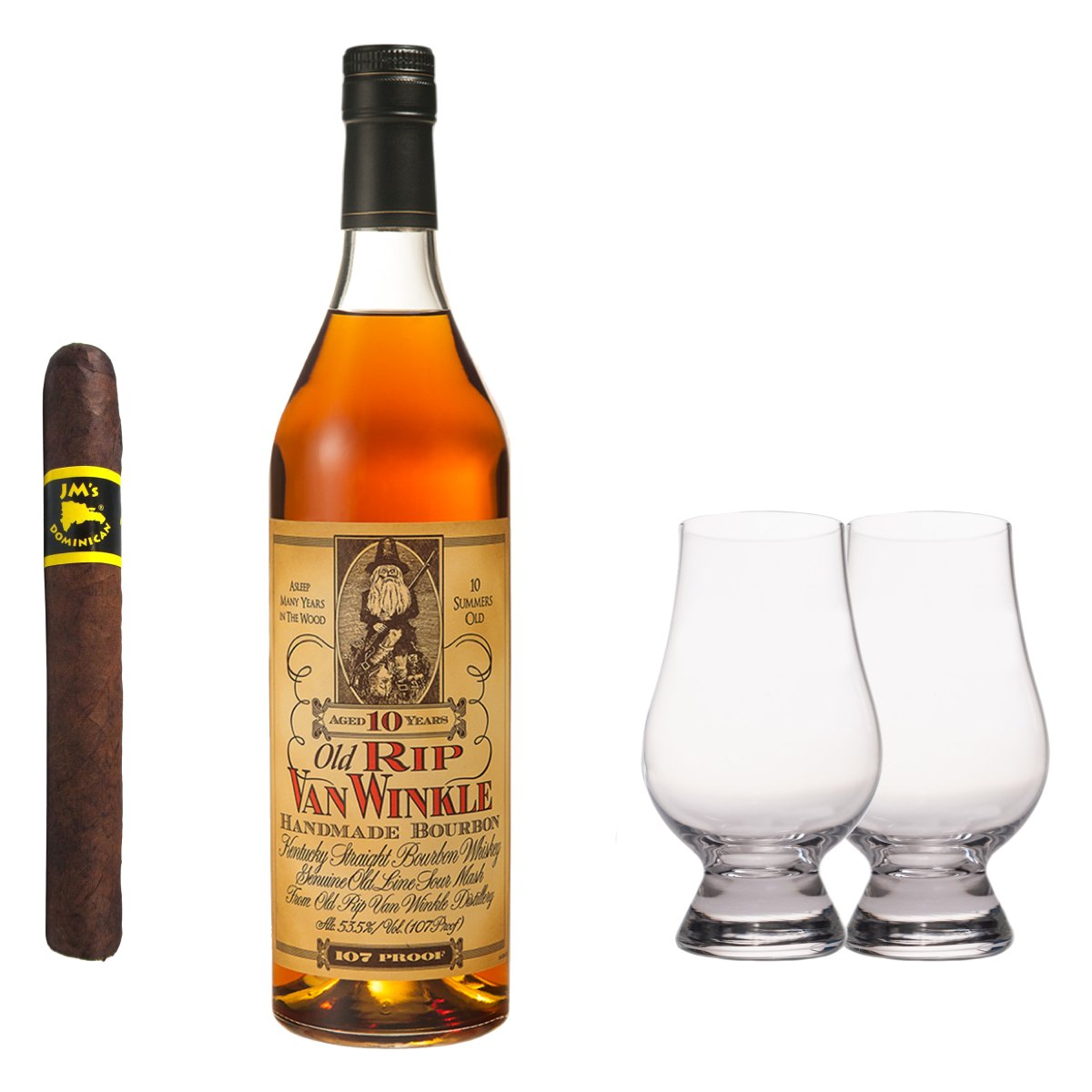 Pappy Van Winkle 10 Year Bourbon with Glencairn Set & Cigar Bundle