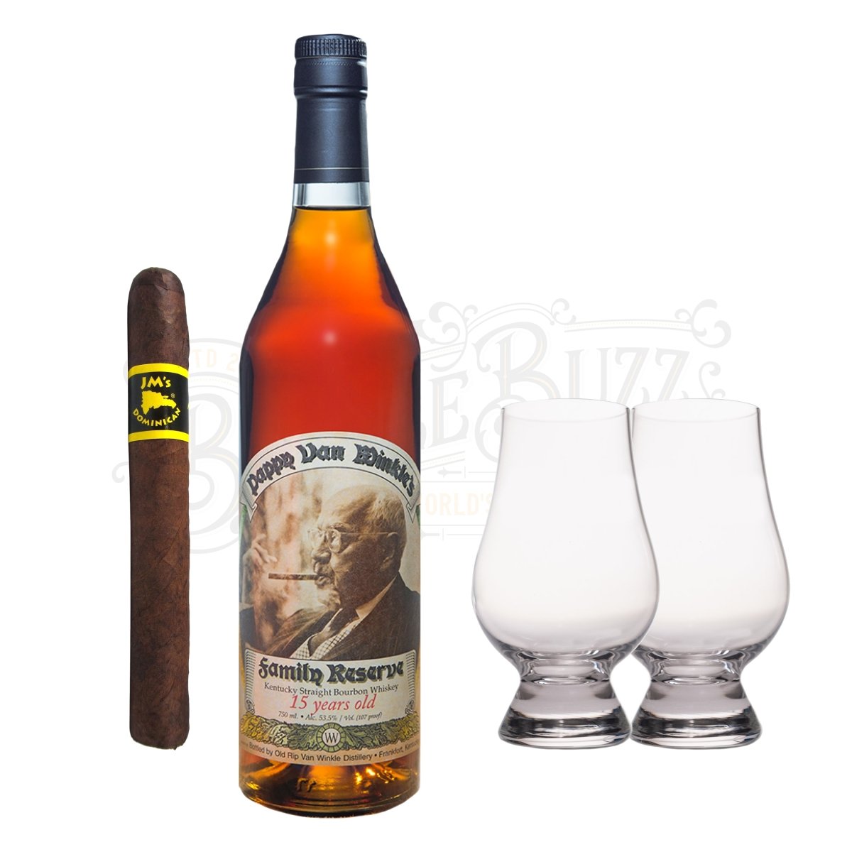 Pappy Van Winkle 15 Year Bourbon with Glencairn Set & Cigar Bundle