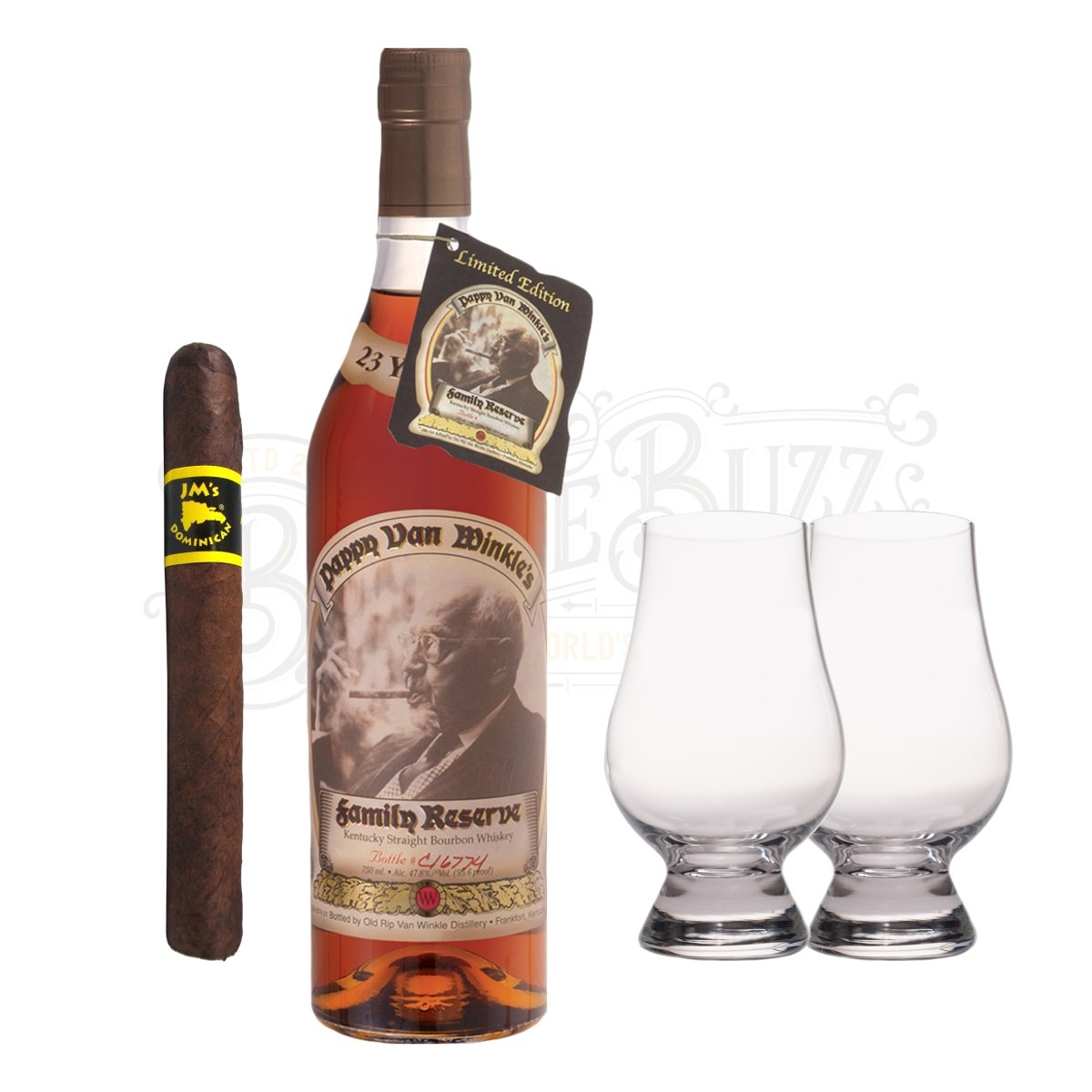 Pappy Van Winkle 23 Year Bourbon with Glencairn Set & Cigar Bundle