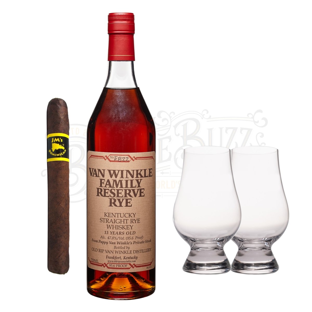 Pappy Van Winkle Family Reserve Rye Bourbon with Glencairn Set & Cigar Bundle