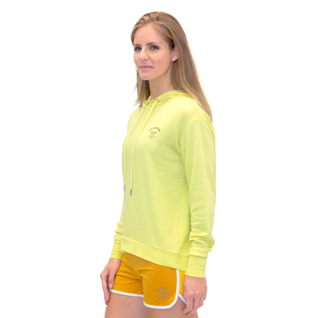 PSK Collective Curved hem High-low Hoodie canary yellow color side view