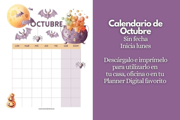 Calendario mensual de octubre