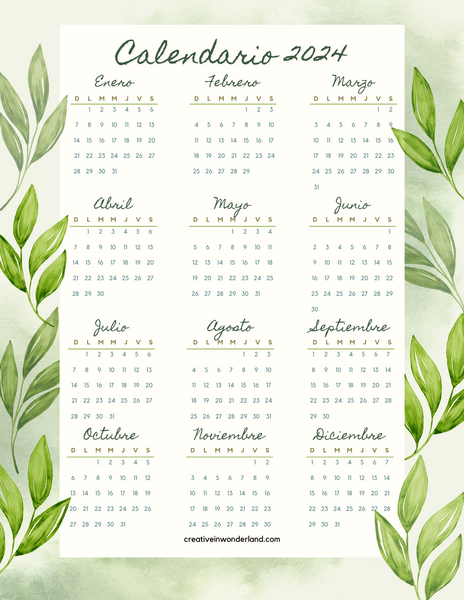 11 Plantillas de Calendario 2024 para Imprimir Gratis – Creative in  wonderland