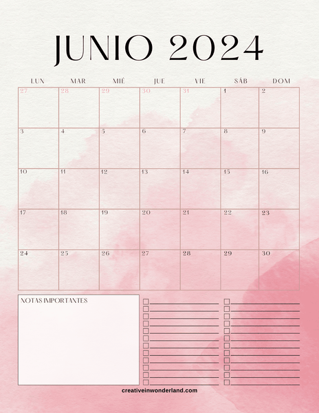 Calendario junio 2024 inicia lunes #28