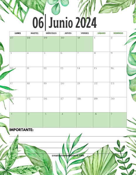 Calendario junio 2024 inicia lunes #32