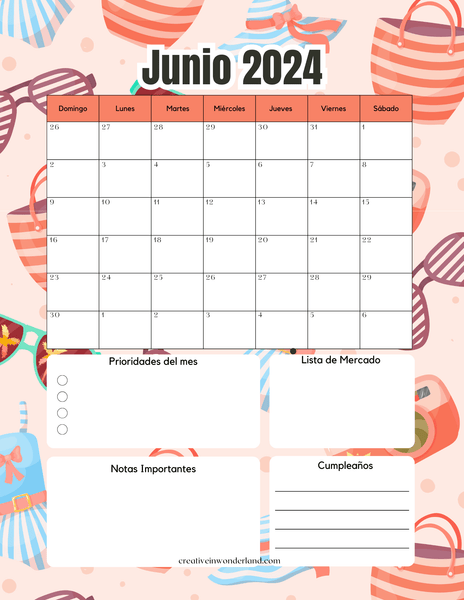 Calendario junio 2024 inicia domingo #39