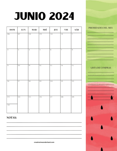 Calendario junio 2024 inicia domingo #47