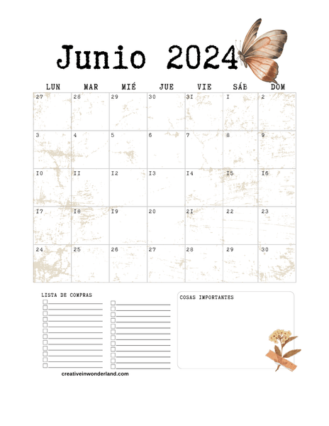 Calendario junio 2024 inicia lunes #20