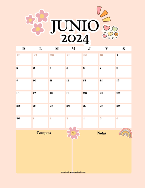 Calendario junio 2024 inicia domingo #23