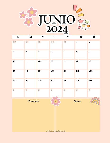 Calendario junio 2024 inicia lunes #24