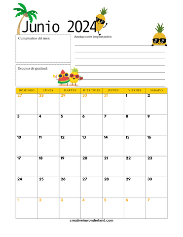 Calendario junio 2024 inicia lunes #52