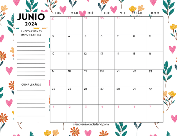 Calendario de junio inicia lunes #2