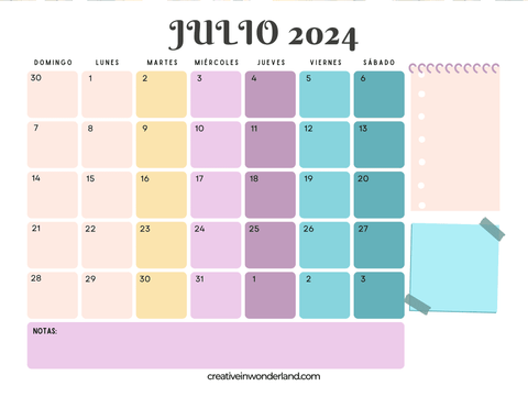 Calendario julio 2024, inicia domingo #51