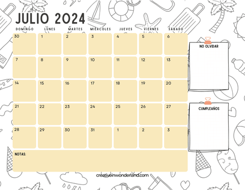 Calendario julio 2024, inicia domingo #41