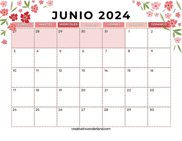 Calendario de junio inicia lunes #12