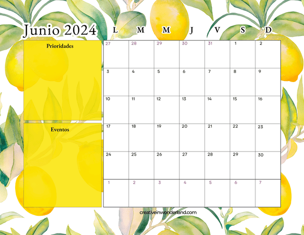 Calendario de junio inicia lunes #14
