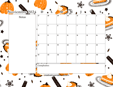 Calendario noviembre 2024 inicia domingo #51