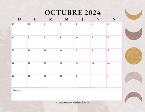 Plantilla de calendario octubre 2024 inicia domingo #57