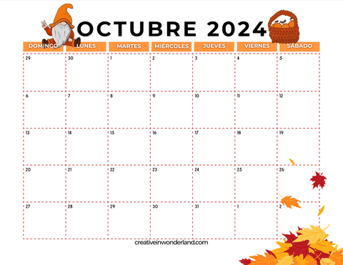 Plantilla de calendario octubre 2024 inicia domingo #59