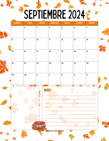 Plantilla de calendario septiembre 2024 inicia domingo #29