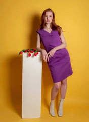 Asymmetric Lapel Tailored Cotton Dress in Purple