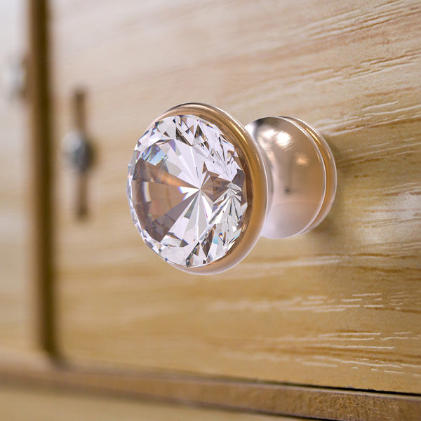 one inch round cabinet knob with crystal glass inlay