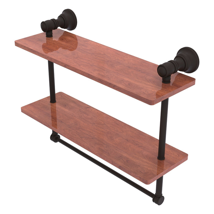 Double wood and brass shelf with brass towel bar