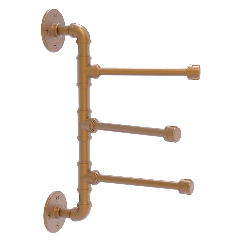 3 swivel arm, wall-mounted brass towel bar